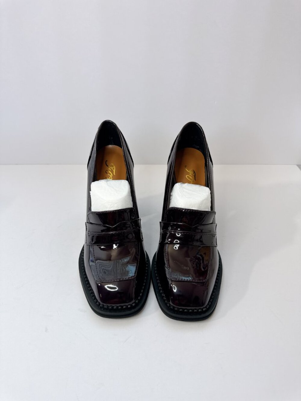 Size 9 Dark Purple Patent Leather Loafer Heels Women’s Chunky Oxford Pumps